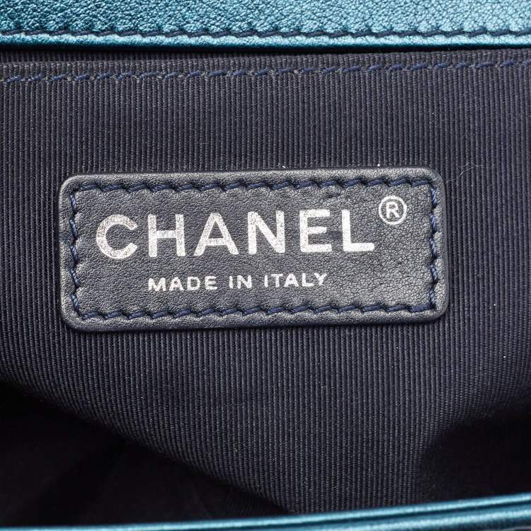 Pre Owned Chanel Metallic Blue Perforated Quilted Leather Medium Boy Flap Bag