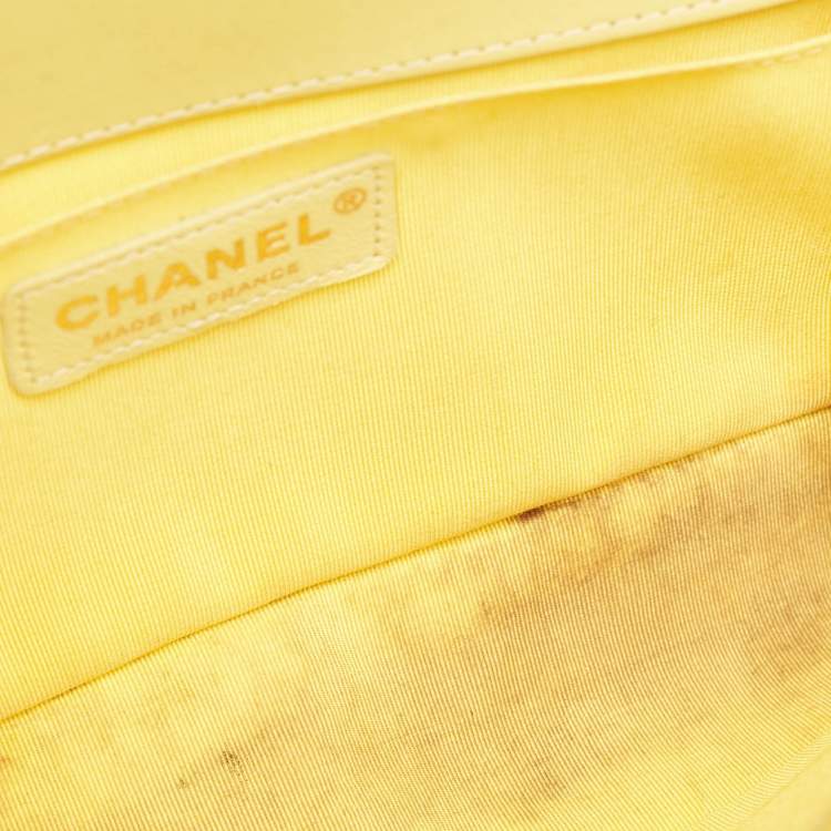 Pre Owned Chanel Yellow Quilted Tweed and Leather Medium Boy Flap Bag