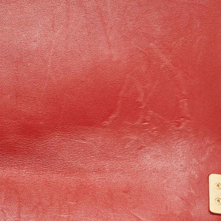 Pre Owned Chanel Red Quilted Leather Medium Boy Flap Bag