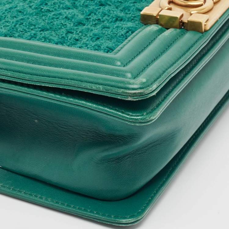 Pre Owned Chanel Green Quilted Wool and Leather Mini Boy Flap Bag