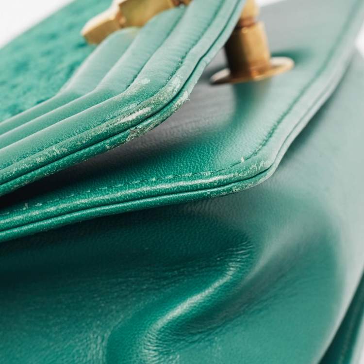 Pre Owned Chanel Green Quilted Wool and Leather Mini Boy Flap Bag