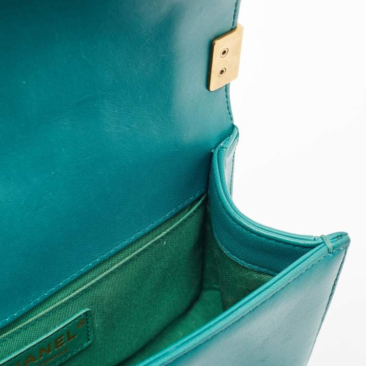 Pre Owned Chanel Green Quilted Wool and Leather Mini Boy Flap Bag