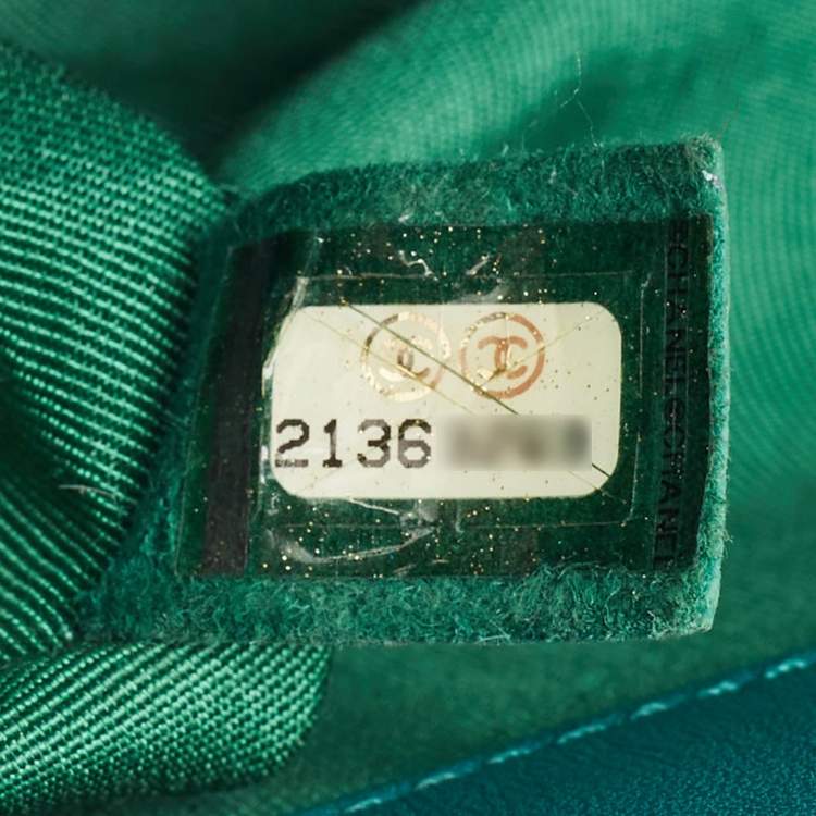 Pre Owned Chanel Green Quilted Wool and Leather Mini Boy Flap Bag