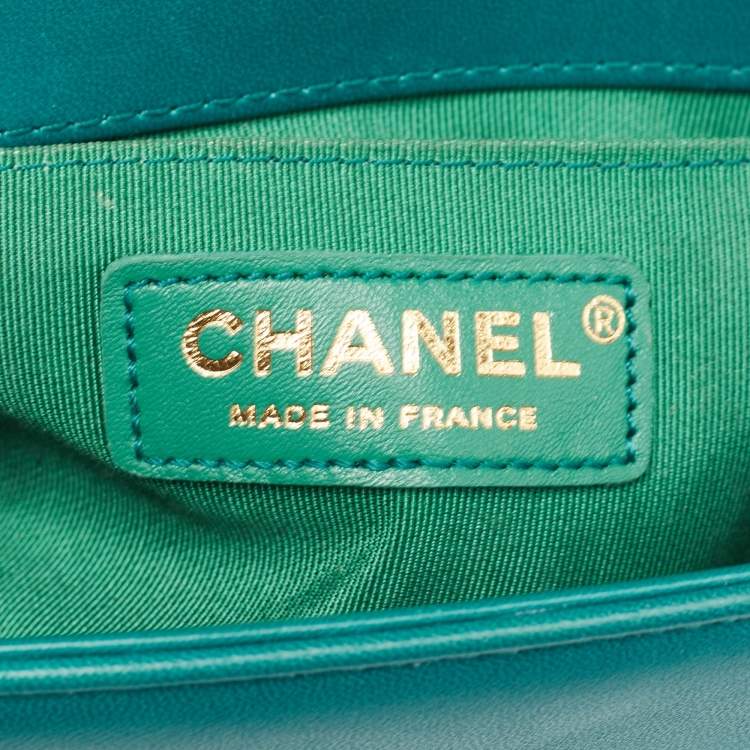 Pre Owned Chanel Green Quilted Wool and Leather Mini Boy Flap Bag