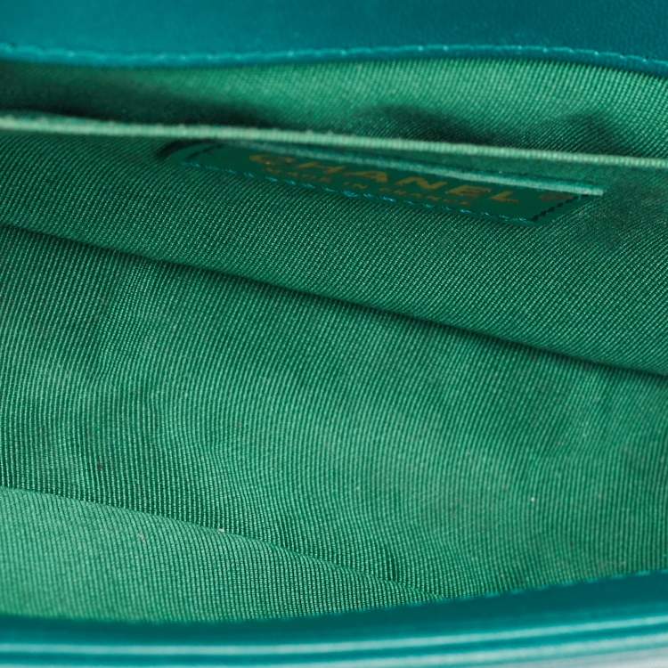Pre Owned Chanel Green Quilted Wool and Leather Mini Boy Flap Bag