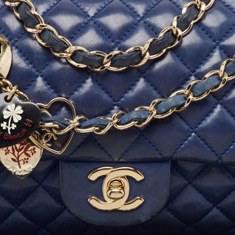 Pre Owned Chanel Blue Quilted Leather Small Valentine Charm Single Flap Bag