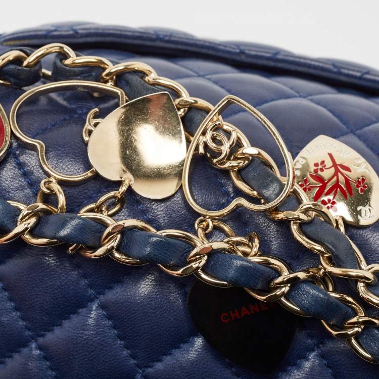 Pre Owned Chanel Blue Quilted Leather Small Valentine Charm Single Flap Bag