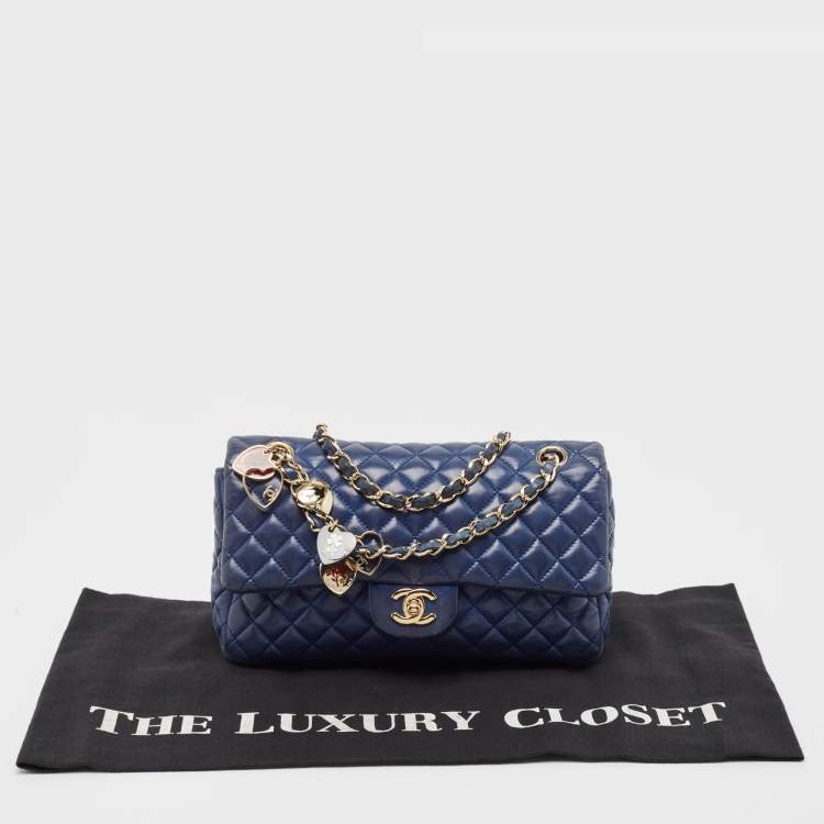 Pre Owned Chanel Blue Quilted Leather Small Valentine Charm Single Flap Bag