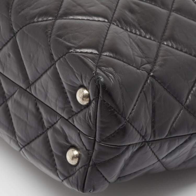 Pre Owned Chanel Black Quilted Aged Leather Reissue East West Tote