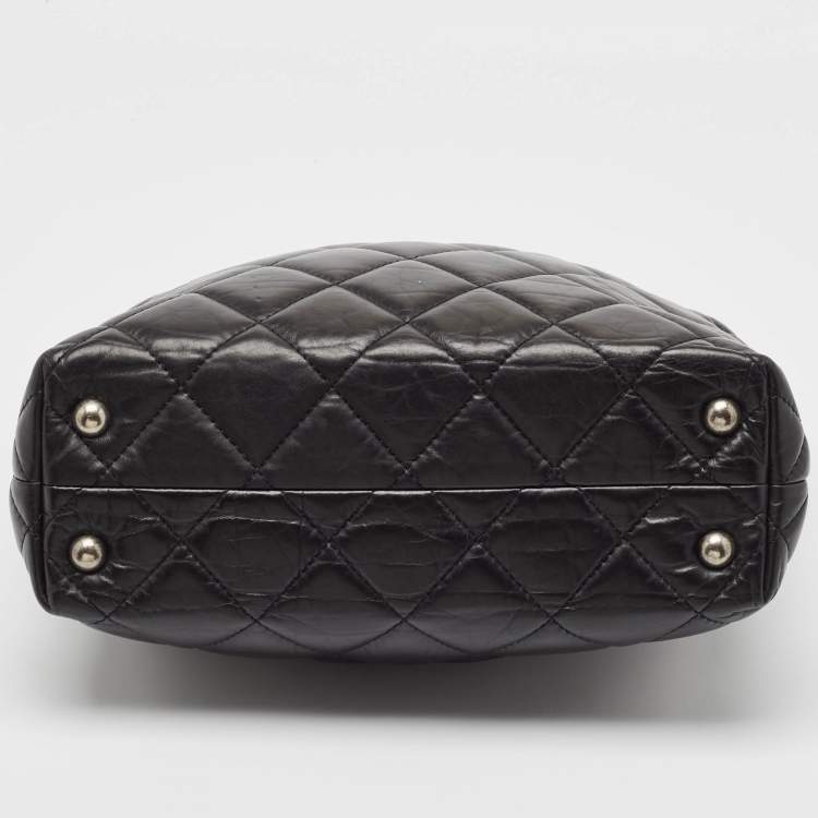 Pre Owned Chanel Black Quilted Aged Leather Reissue East West Tote