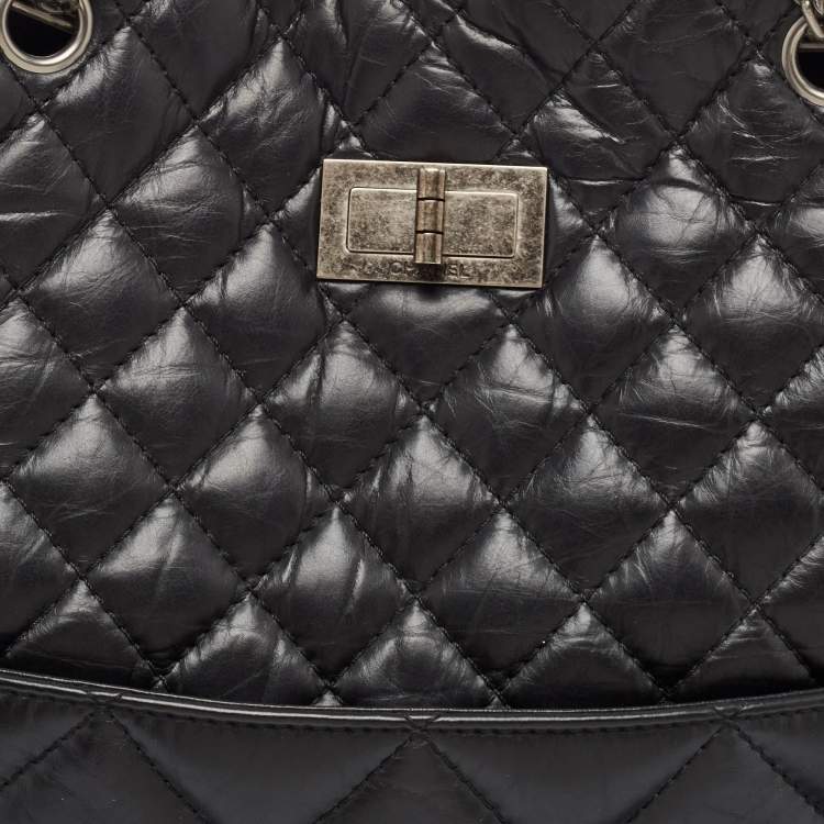 Pre Owned Chanel Black Quilted Aged Leather Reissue East West Tote
