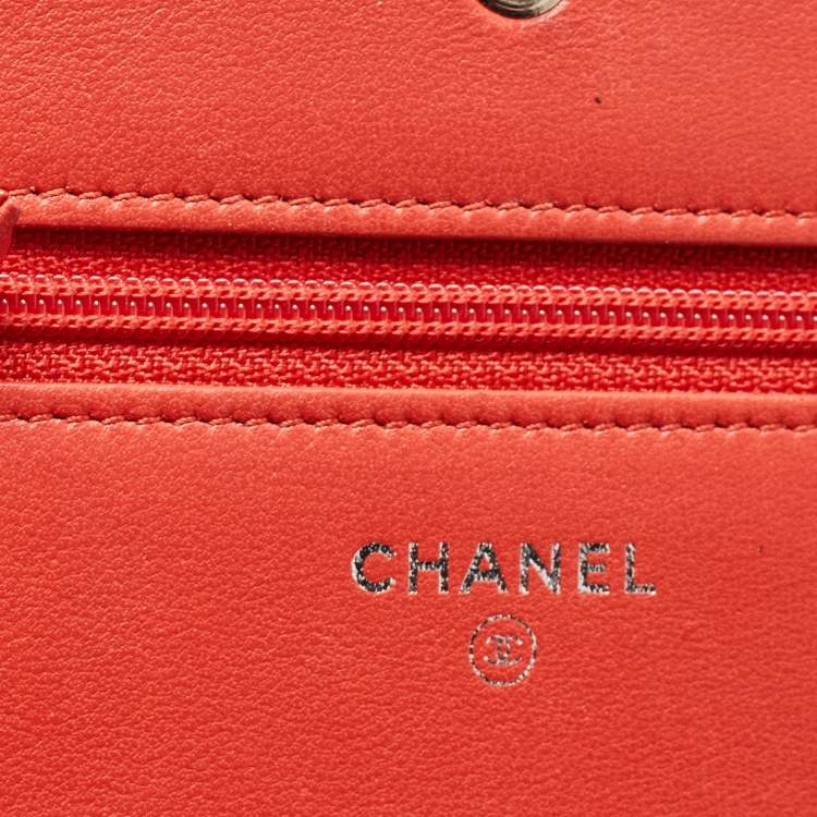 Pre Owned Chanel Orange Quilted Leather Coco Boy Wallet on Chain
