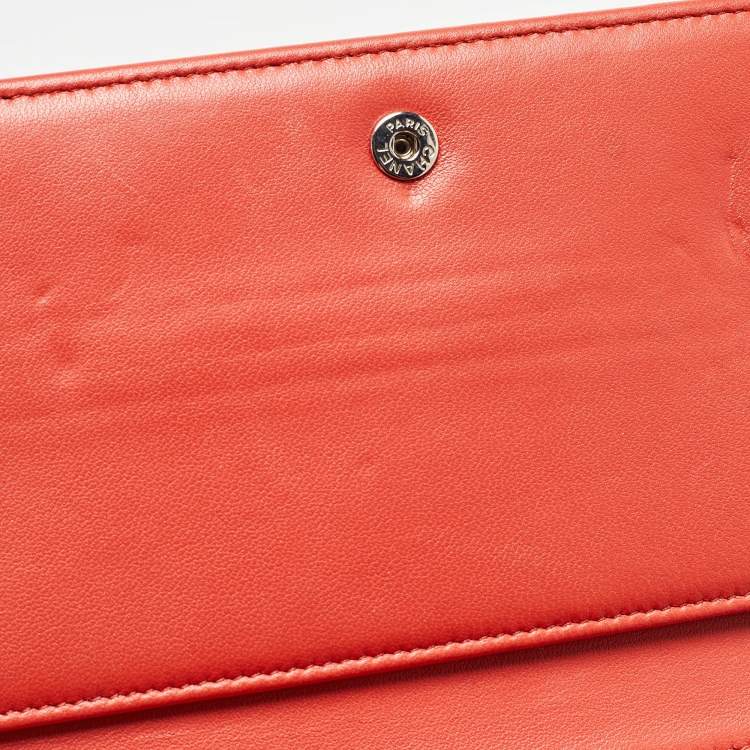 Pre Owned Chanel Orange Quilted Leather Coco Boy Wallet on Chain