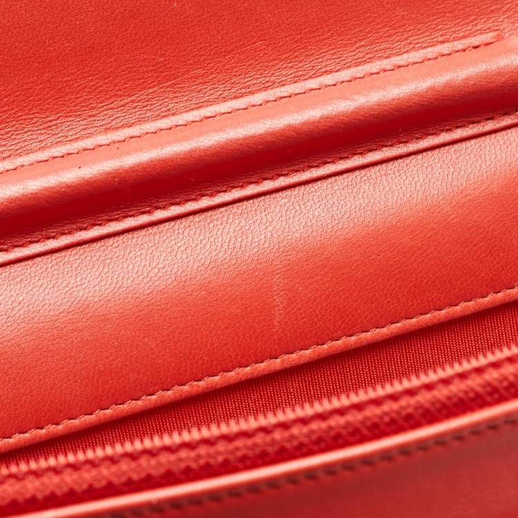 Pre Owned Chanel Orange Quilted Leather Coco Boy Wallet on Chain