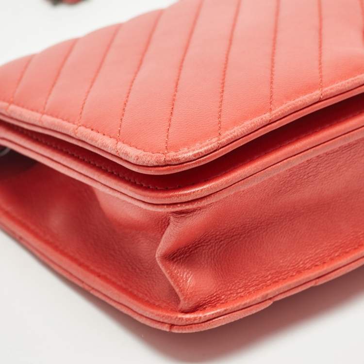 Pre Owned Chanel Orange Quilted Leather Coco Boy Wallet on Chain