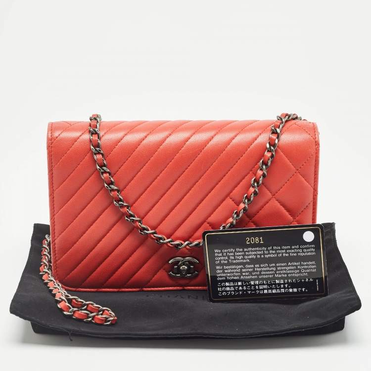 Pre Owned Chanel Orange Quilted Leather Coco Boy Wallet on Chain