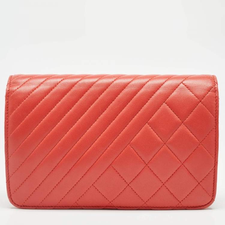 Pre Owned Chanel Orange Quilted Leather Coco Boy Wallet on Chain
