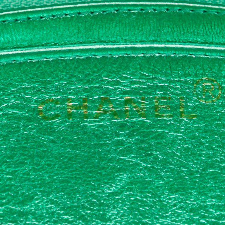 Pre Owned Chanel Metallic Green Lambskin Leather Quilted Top Handle Bag 