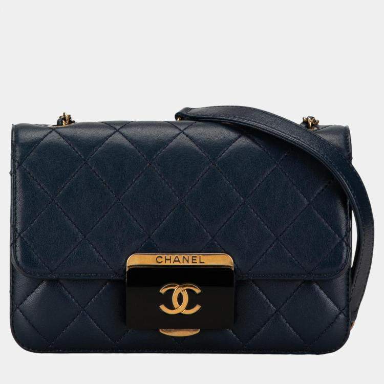 Chanel Navy Blue Mini Lambskin Beauty Lock Flap