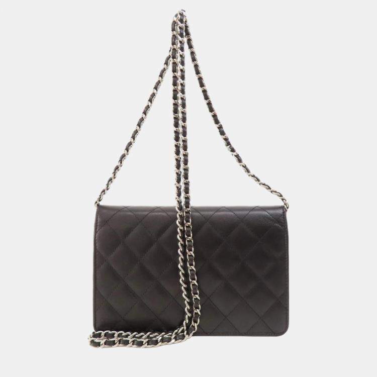 Pre Owned Chanel White/Black Leather Cambon Ligne Wallet On Chain