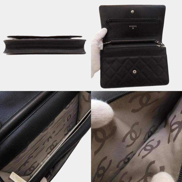 Pre Owned Chanel White/Black Leather Cambon Ligne Wallet On Chain