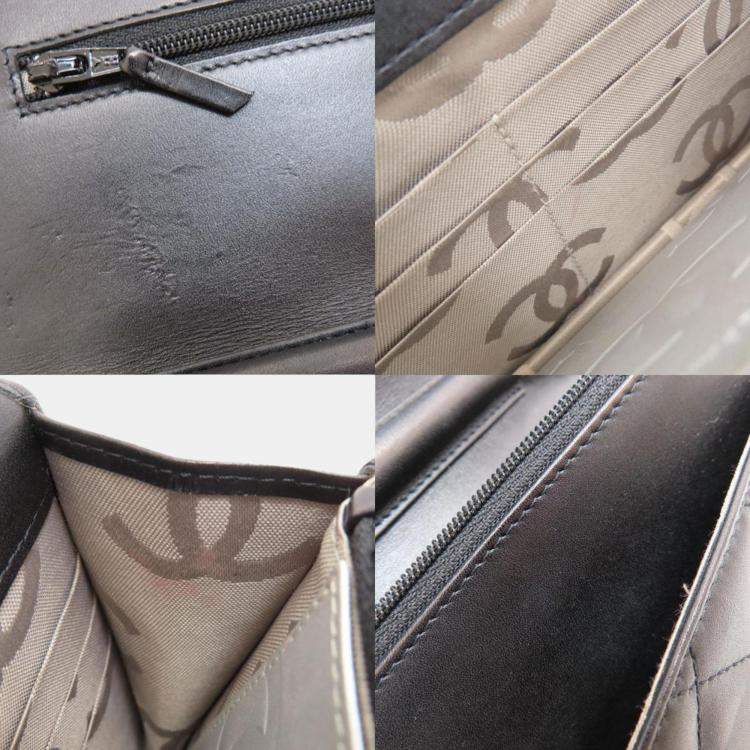 Pre Owned Chanel White/Black Leather Cambon Ligne Wallet On Chain