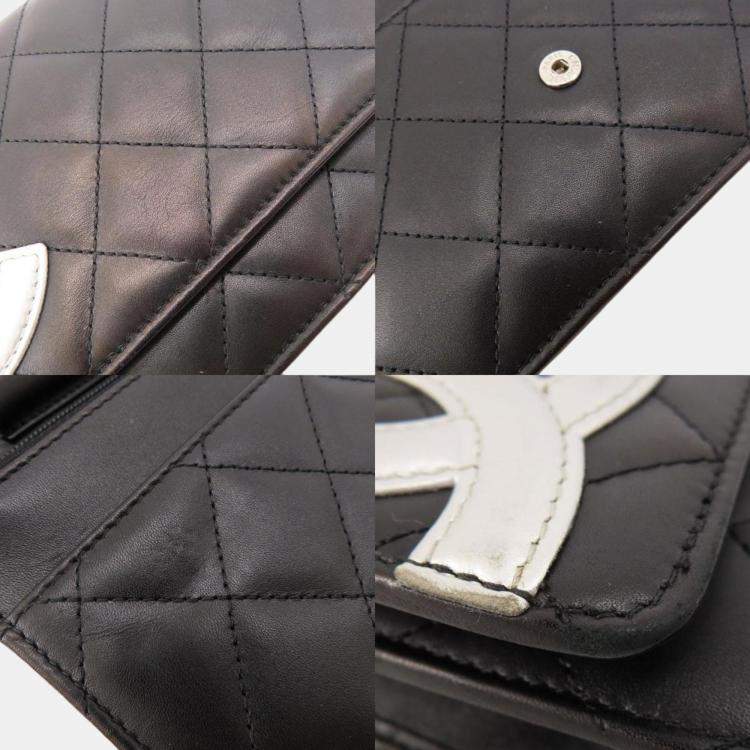 Pre Owned Chanel White/Black Leather Cambon Ligne Wallet On Chain