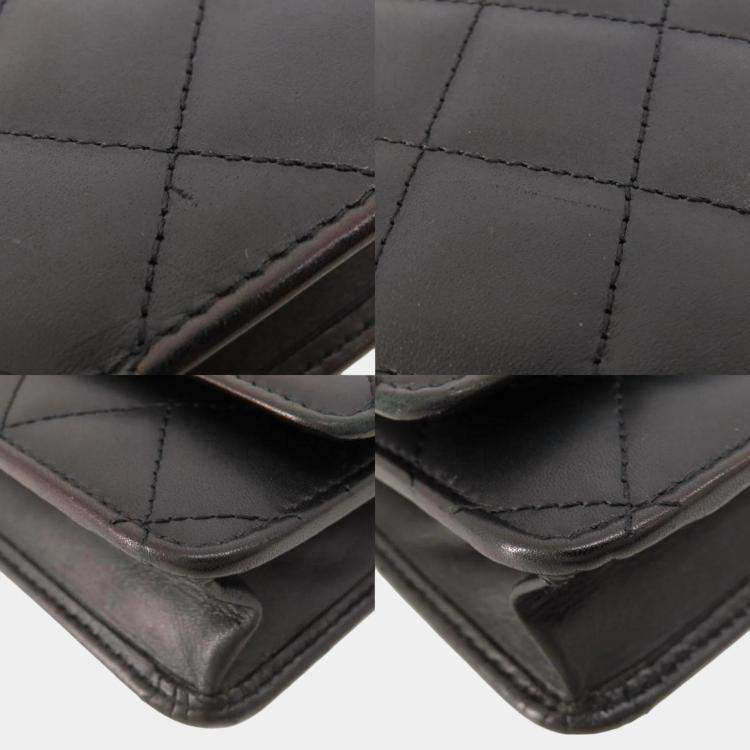 Pre Owned Chanel White/Black Leather Cambon Ligne Wallet On Chain