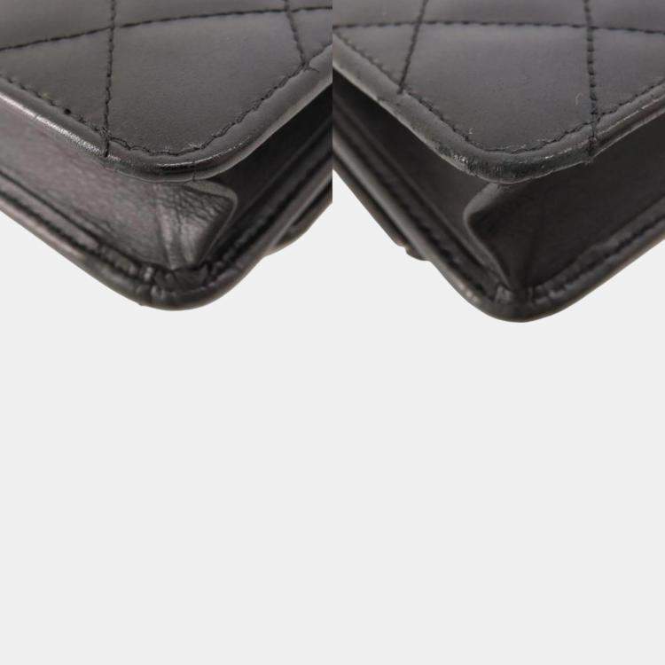 Pre Owned Chanel White/Black Leather Cambon Ligne Wallet On Chain