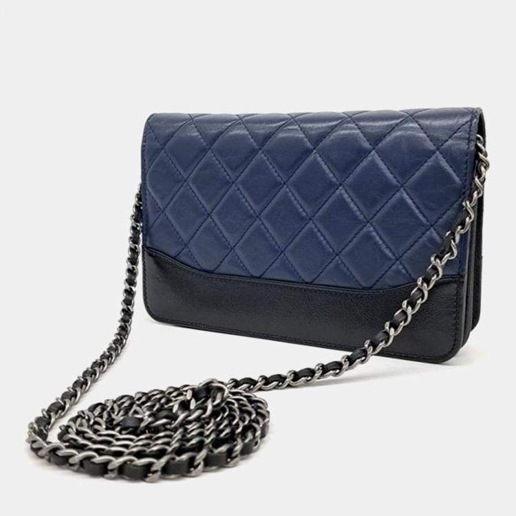 Pre Owned Chanel Navy Blue Leather Gabrielle WOC Mini Crossbody Bag