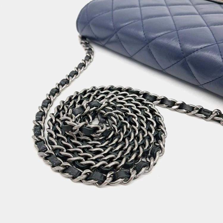 Pre Owned Chanel Navy Blue Leather Gabrielle WOC Mini Crossbody Bag