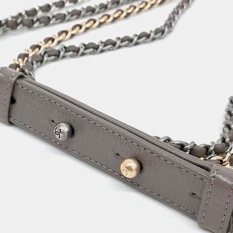 Pre Owned Chanel Grey Leather Gabrielle Small Hobo Bag 