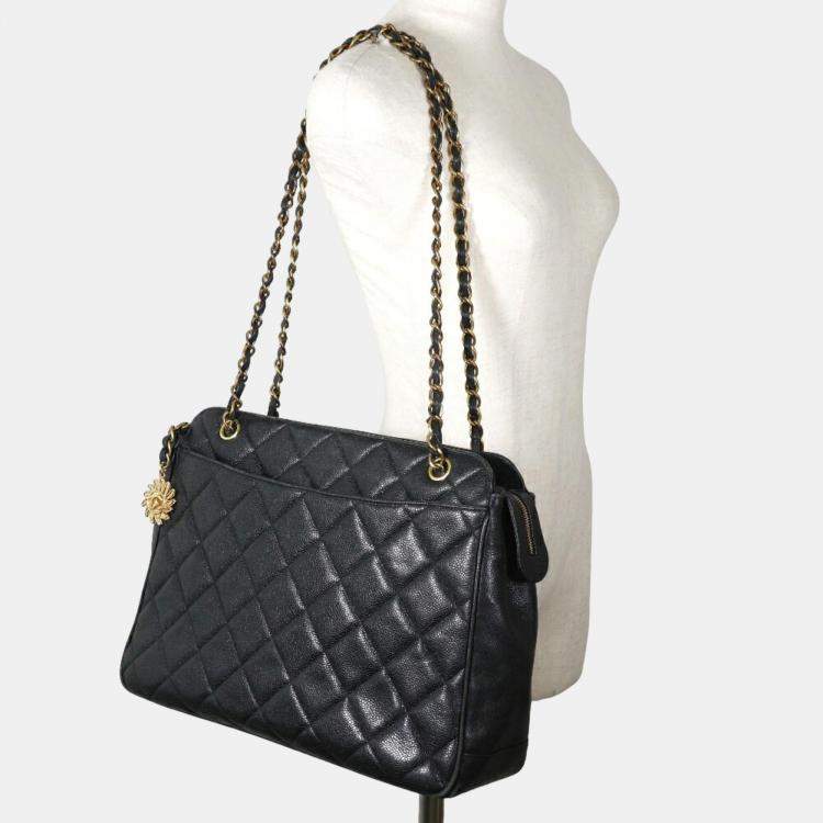 Pre Owned Chanel Black Caviar Leather Quilted Chain Shoulder Bag