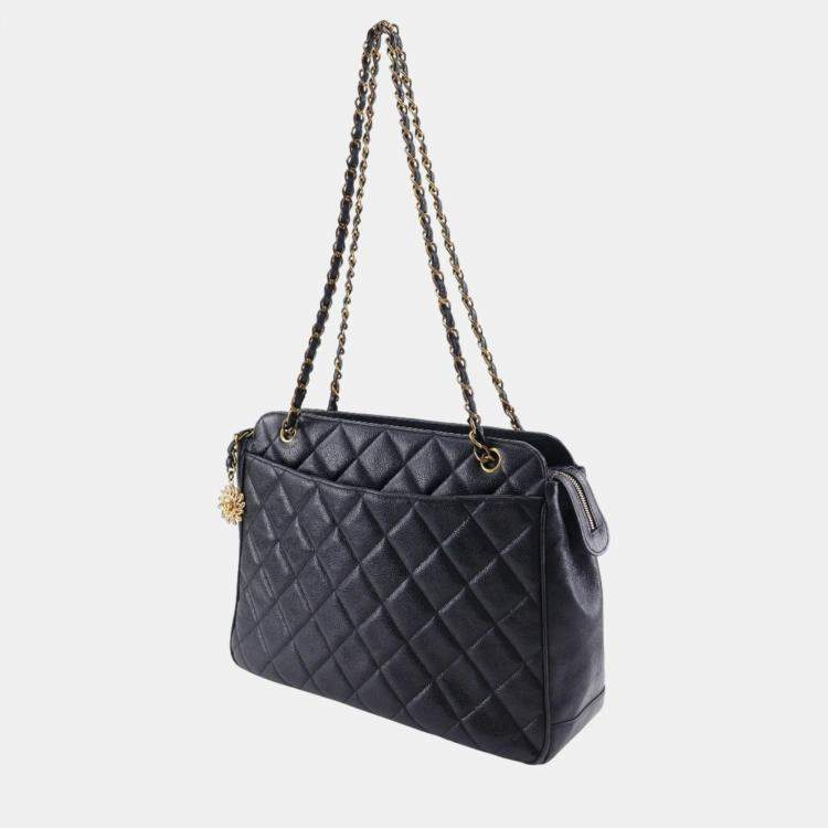 Pre Owned Chanel Black Caviar Leather Quilted Chain Shoulder Bag