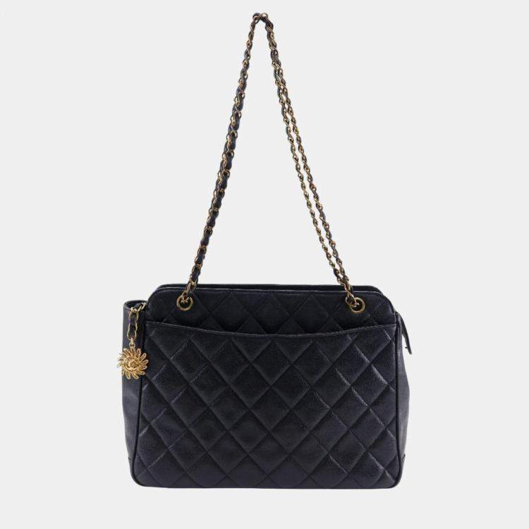Pre Owned Chanel Black Caviar Leather Quilted Chain Shoulder Bag