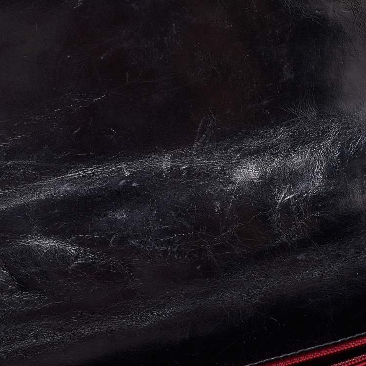 Pre Owned Chanel Black Chevron Glazed Leather Mini Coco Top Handle Bag