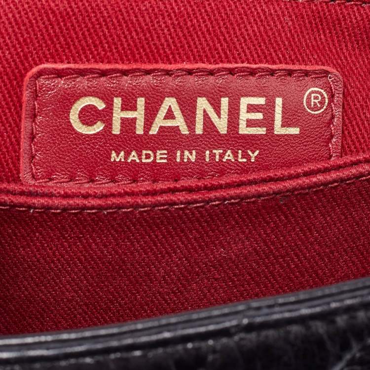 Pre Owned Chanel Black Chevron Glazed Leather Mini Coco Top Handle Bag