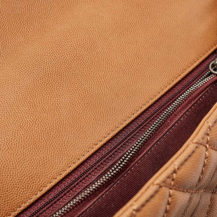 Pre Owned Chanel Brown Caviar Leather Large Quilted Coco Top Handle Bag