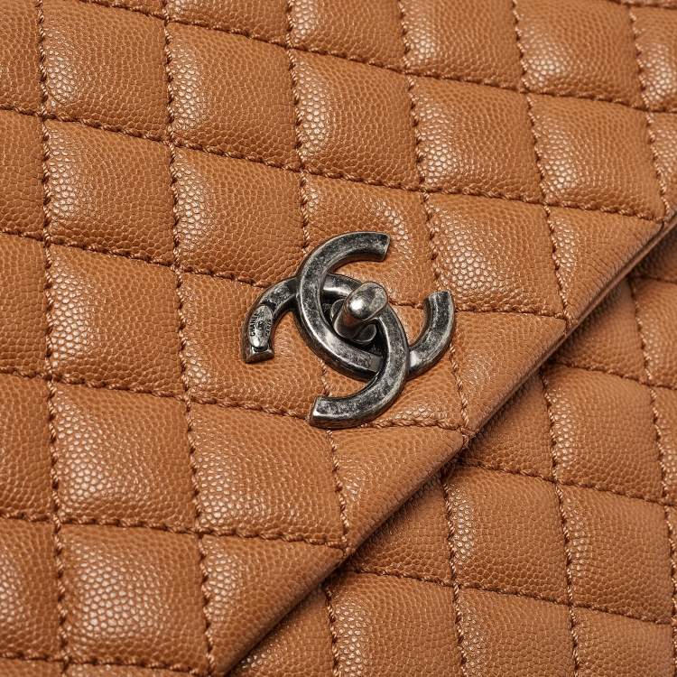 Pre Owned Chanel Brown Caviar Leather Large Quilted Coco Top Handle Bag
