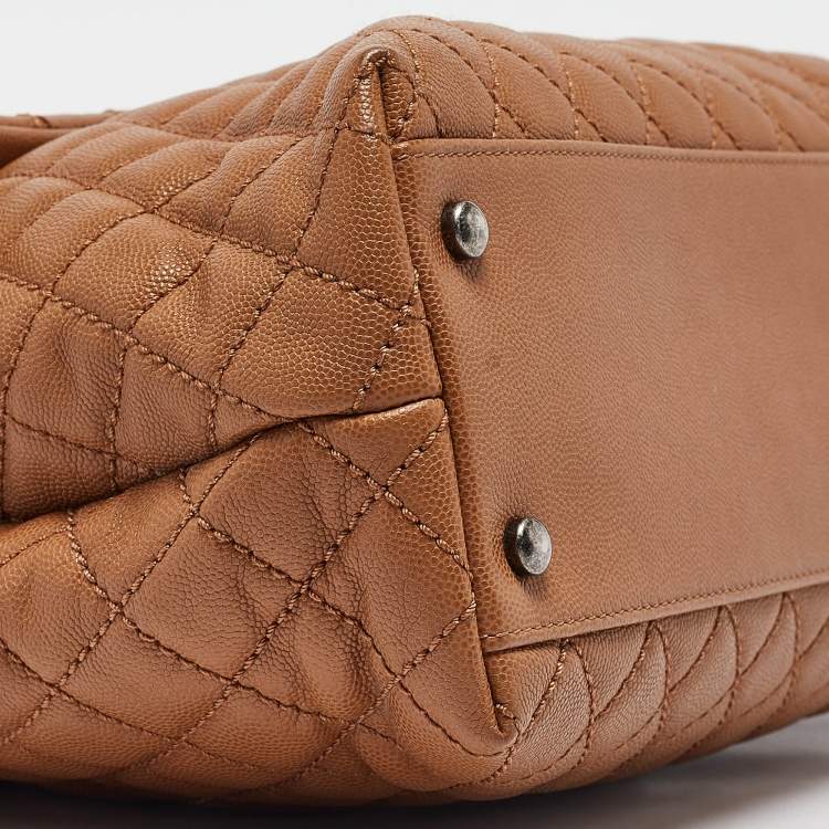 Pre Owned Chanel Brown Caviar Leather Large Quilted Coco Top Handle Bag