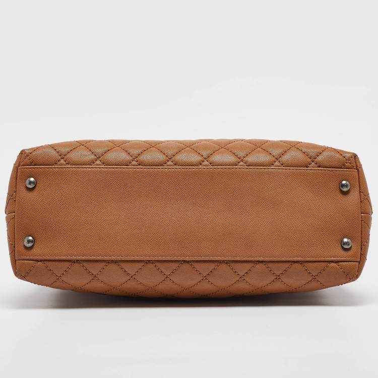 Pre Owned Chanel Brown Caviar Leather Large Quilted Coco Top Handle Bag
