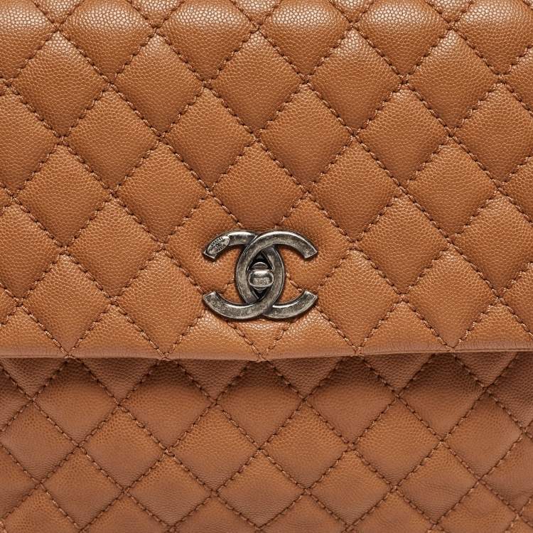 Pre Owned Chanel Brown Caviar Leather Large Quilted Coco Top Handle Bag