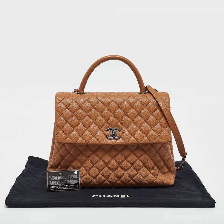 Pre Owned Chanel Brown Caviar Leather Large Quilted Coco Top Handle Bag