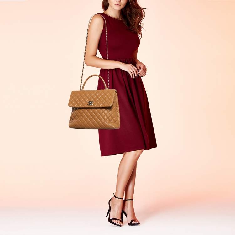 Pre Owned Chanel Brown Caviar Leather Large Quilted Coco Top Handle Bag