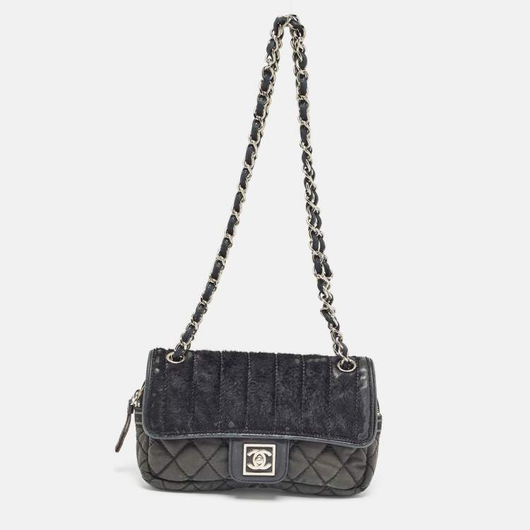 Chanel Black Quilted Nylon and Leather Sport Line Camera Flap Bag