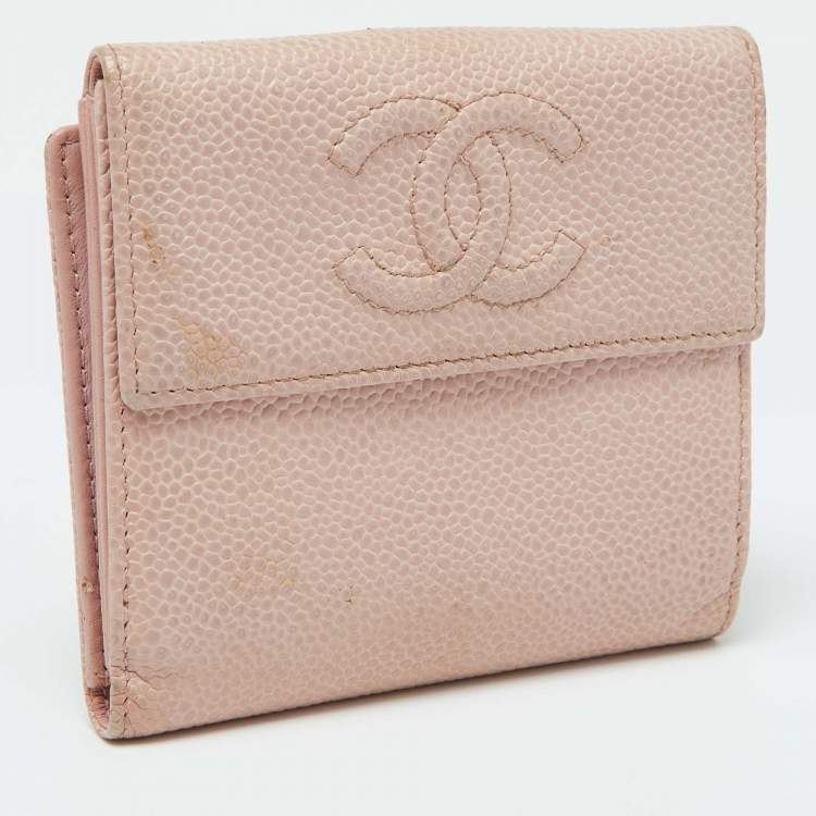 Pre Owned Chanel Pink Caviar Leather CC Compact Wallet