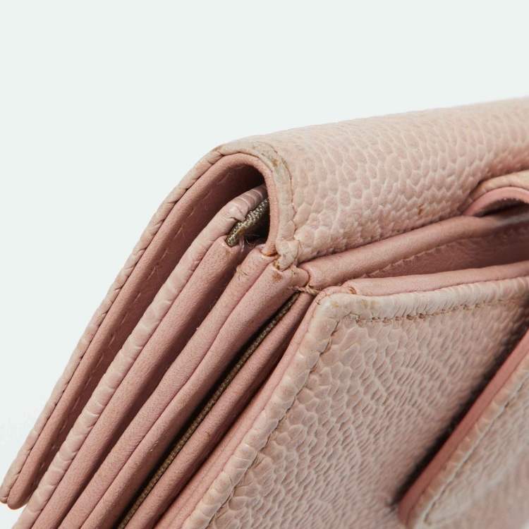 Pre Owned Chanel Pink Caviar Leather CC Compact Wallet