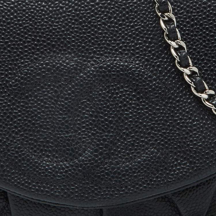 Pre Owned Chanel Black Caviar Leather Half Moon Wallet On Chain