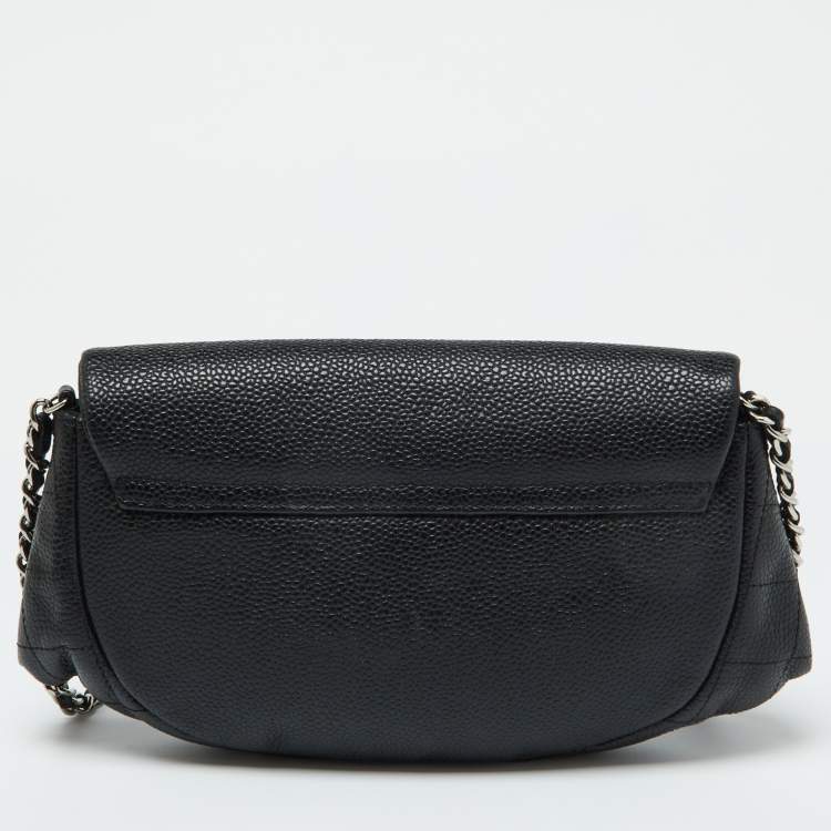 Pre Owned Chanel Black Caviar Leather Half Moon Wallet On Chain