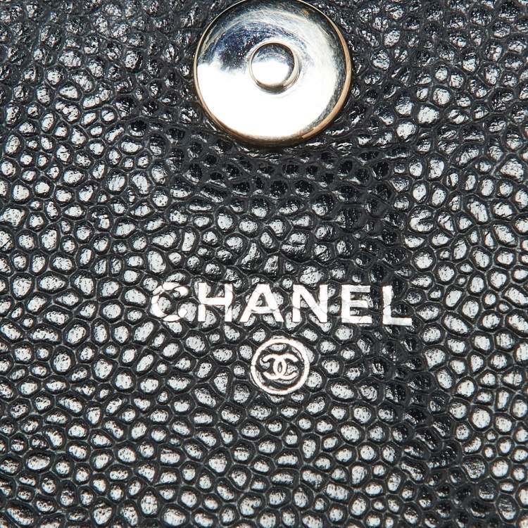 Pre Owned Chanel Black Caviar Leather Half Moon Wallet On Chain